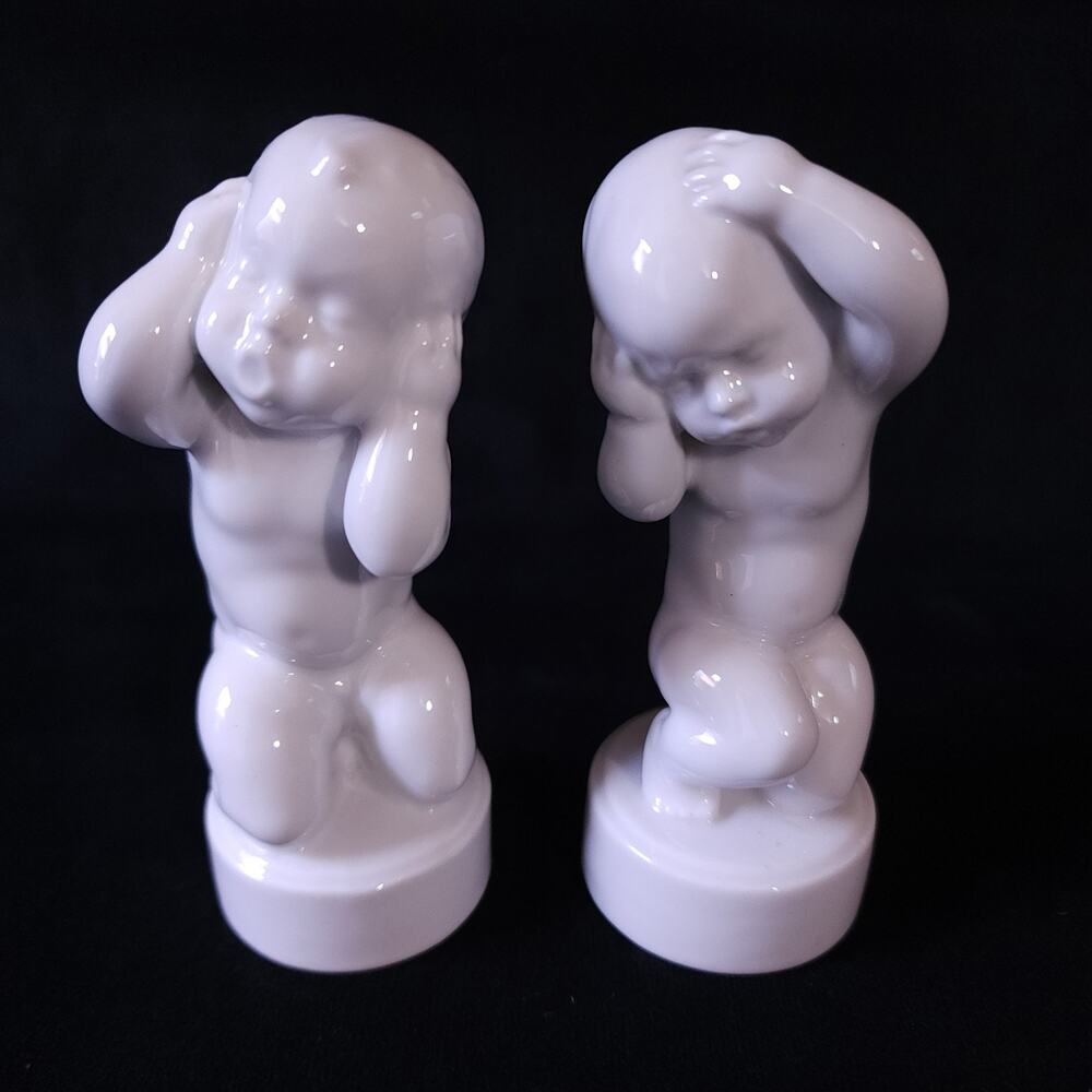 VTG Boy with Headache Being & Grondahl Denmark White Porcelain Set of 2 Figures